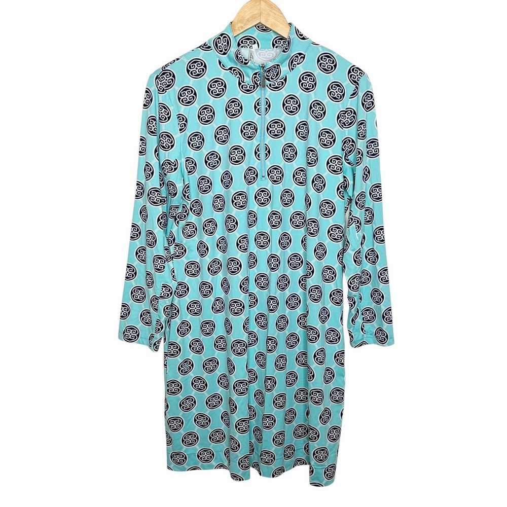 Lulu B Geometric Long Sleeve 1/4 Zip Dress Womens Size L Preppy Tunic Resort